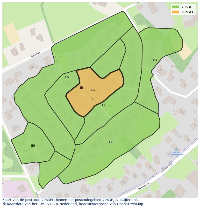 Afbeelding van het postcodegebied 7963 EG op de kaart.