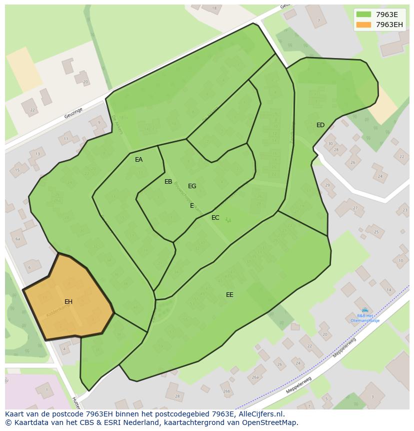 Afbeelding van het postcodegebied 7963 EH op de kaart.