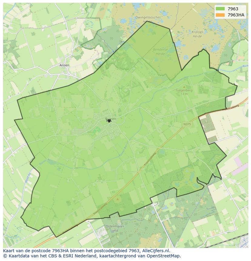 Afbeelding van het postcodegebied 7963 HA op de kaart.