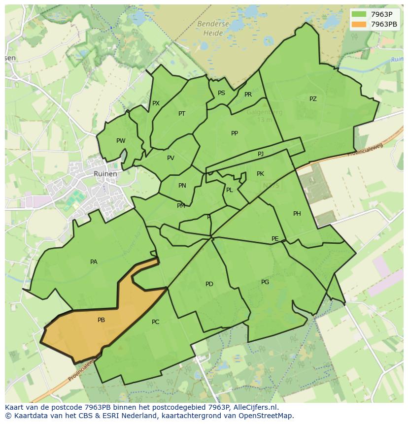 Afbeelding van het postcodegebied 7963 PB op de kaart.