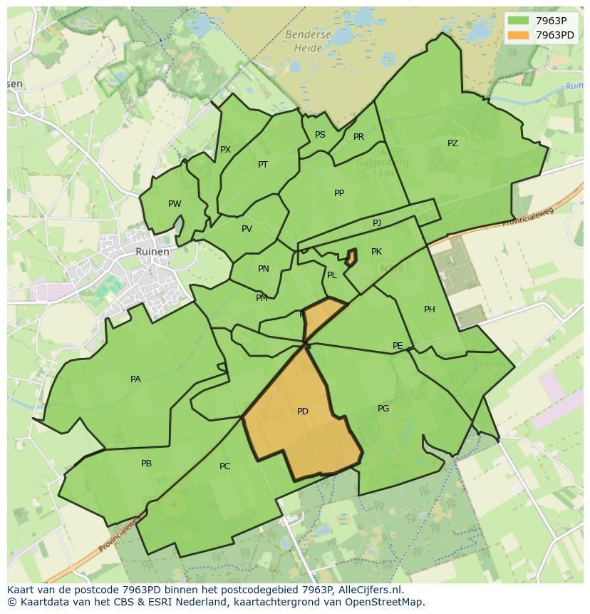 Afbeelding van het postcodegebied 7963 PD op de kaart.
