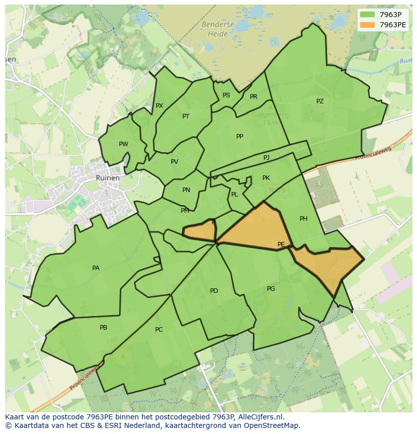 Afbeelding van het postcodegebied 7963 PE op de kaart.