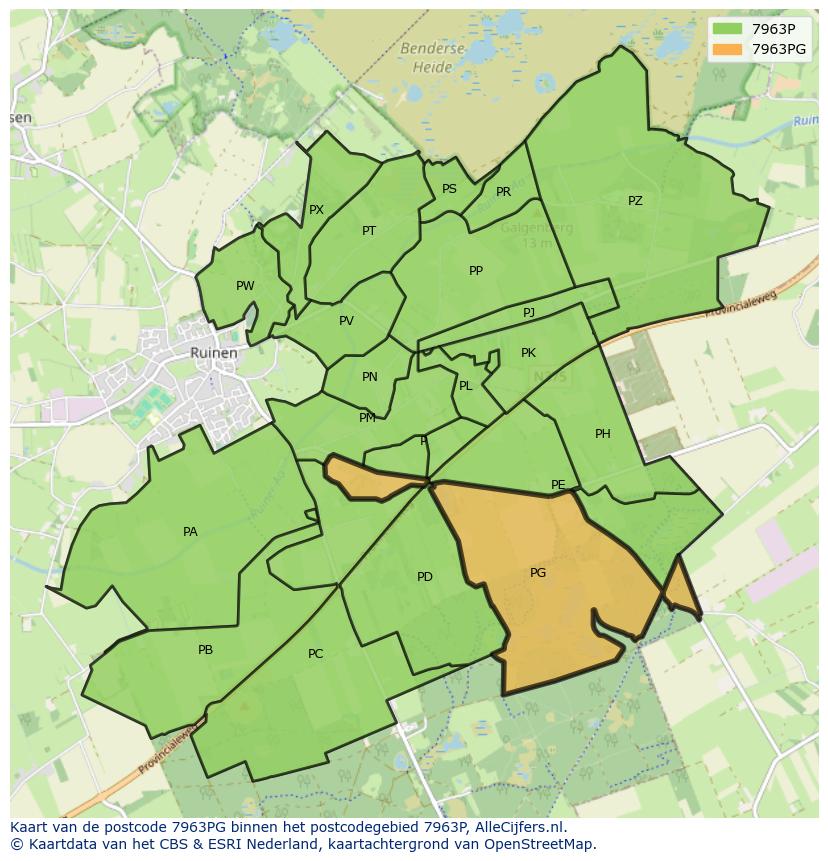 Afbeelding van het postcodegebied 7963 PG op de kaart.