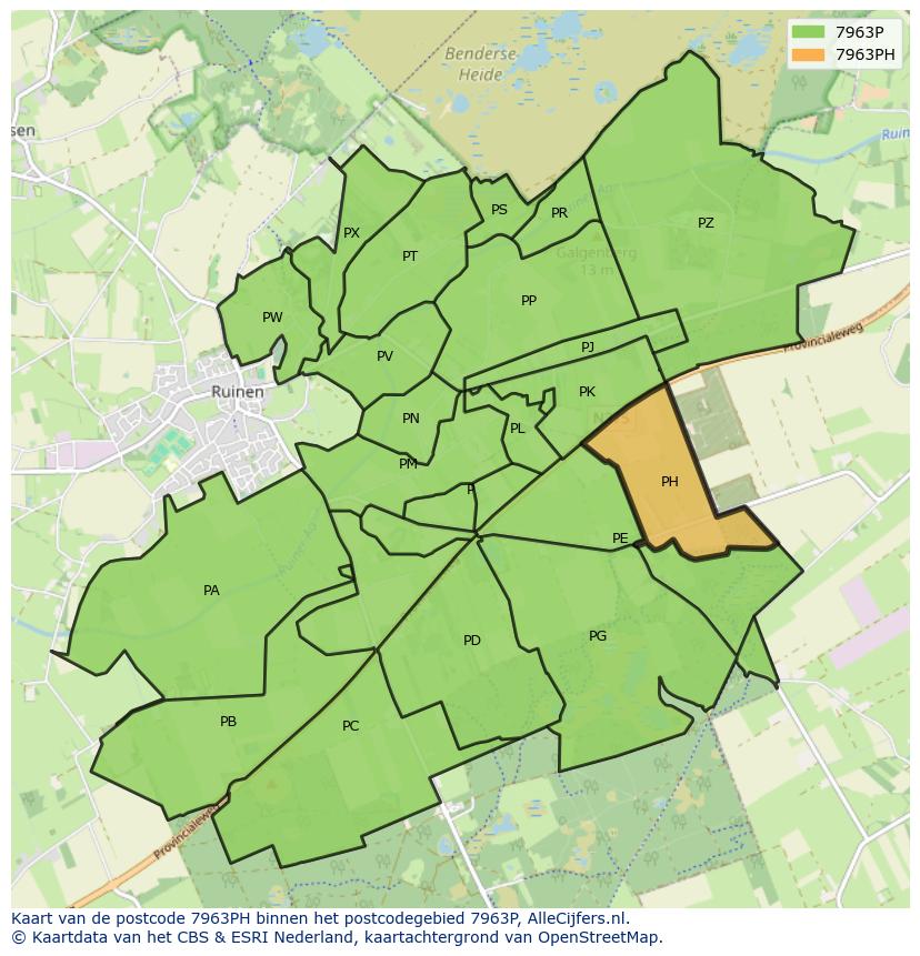 Afbeelding van het postcodegebied 7963 PH op de kaart.