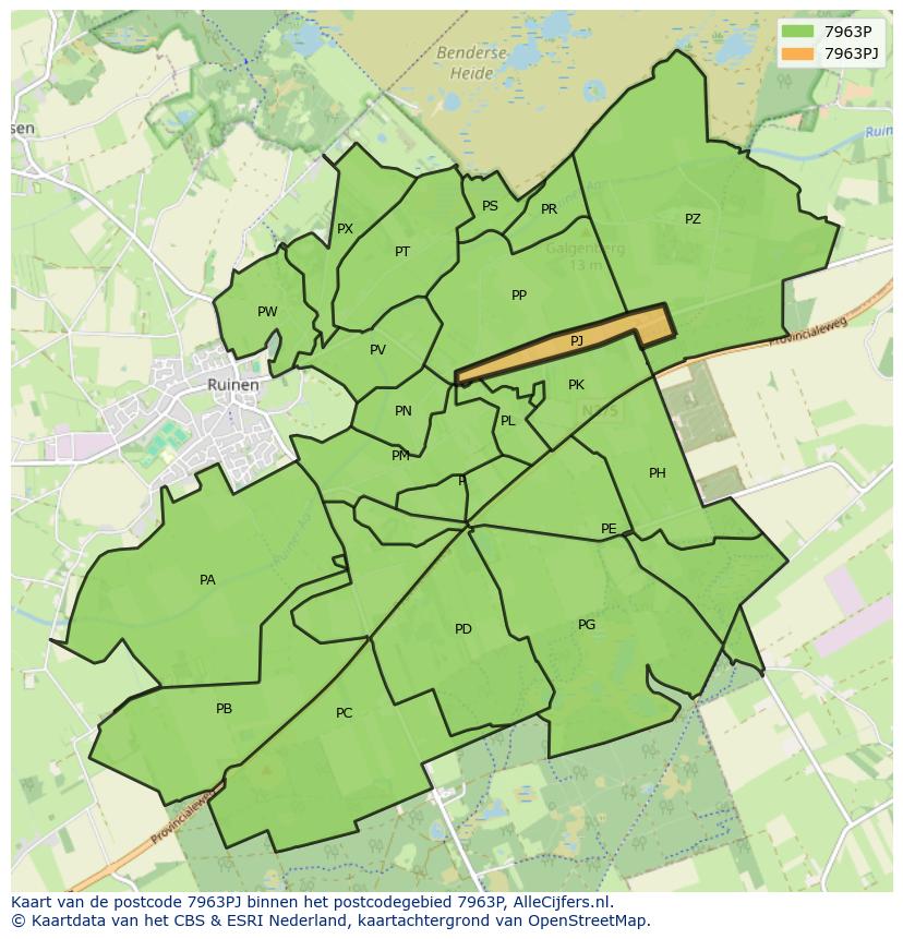 Afbeelding van het postcodegebied 7963 PJ op de kaart.