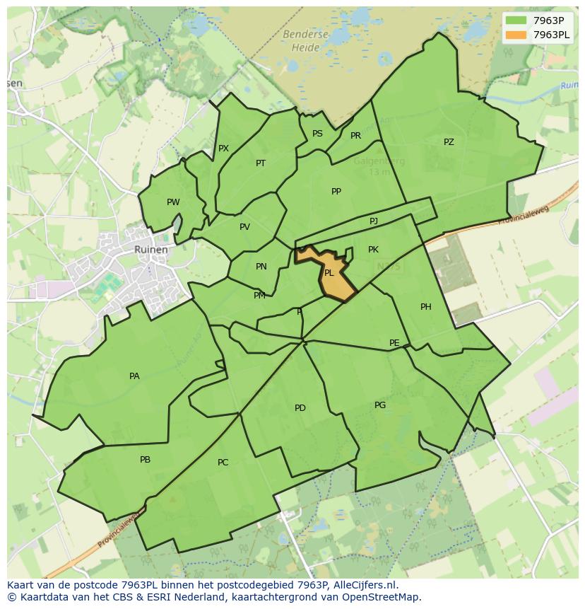 Afbeelding van het postcodegebied 7963 PL op de kaart.