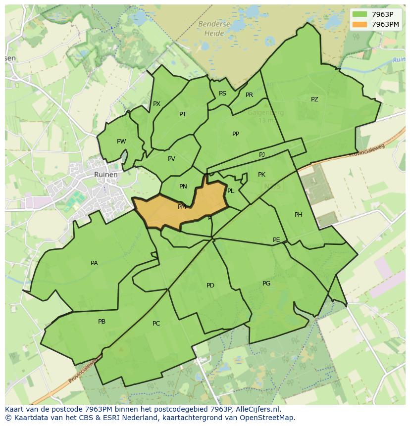 Afbeelding van het postcodegebied 7963 PM op de kaart.