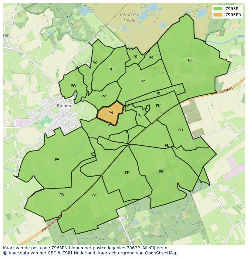Afbeelding van het postcodegebied 7963 PN op de kaart.