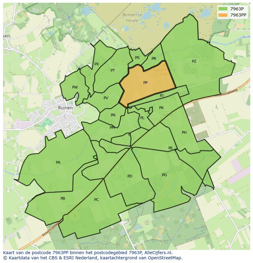Afbeelding van het postcodegebied 7963 PP op de kaart.
