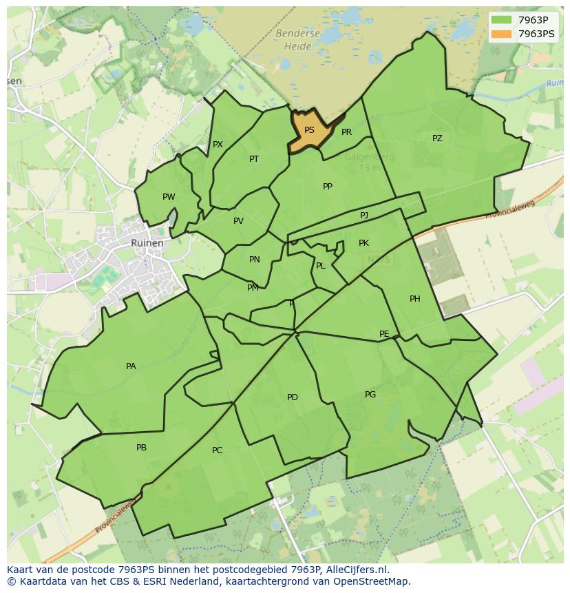 Afbeelding van het postcodegebied 7963 PS op de kaart.
