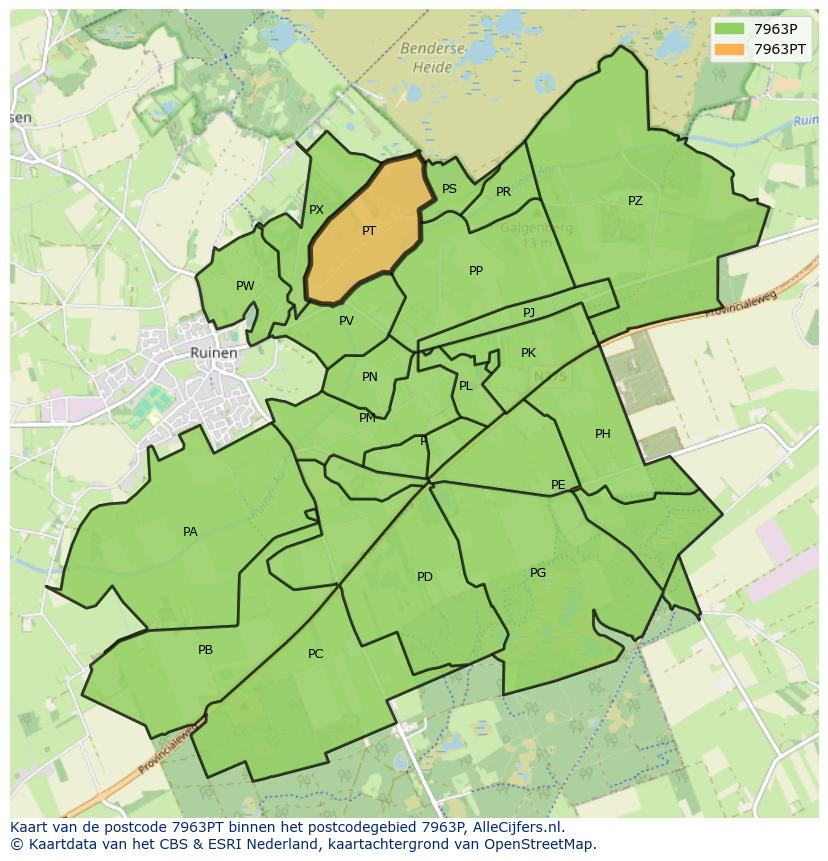 Afbeelding van het postcodegebied 7963 PT op de kaart.
