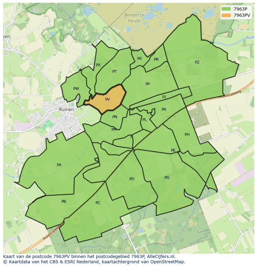 Afbeelding van het postcodegebied 7963 PV op de kaart.