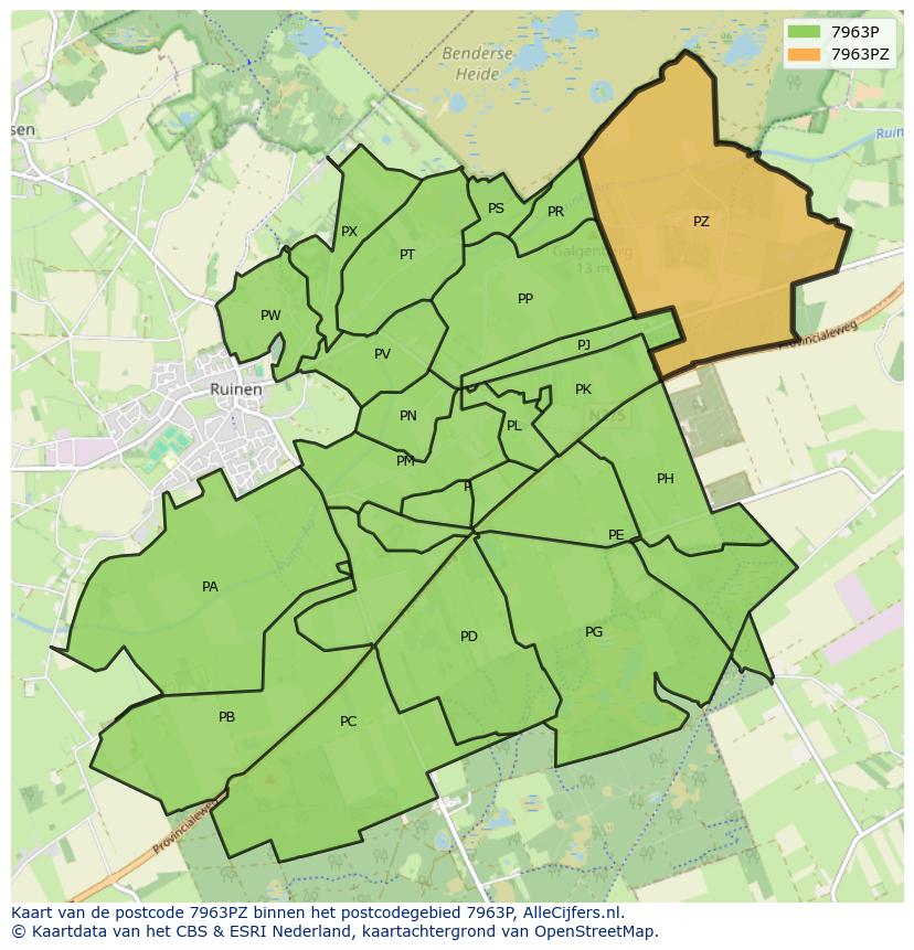 Afbeelding van het postcodegebied 7963 PZ op de kaart.