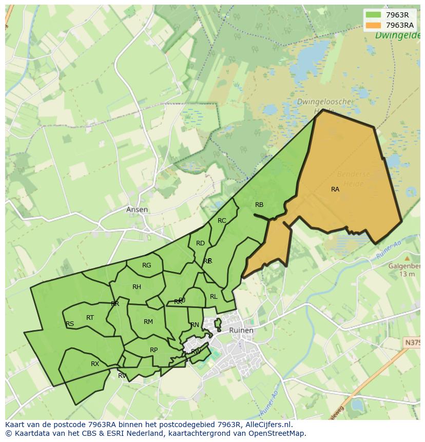 Afbeelding van het postcodegebied 7963 RA op de kaart.