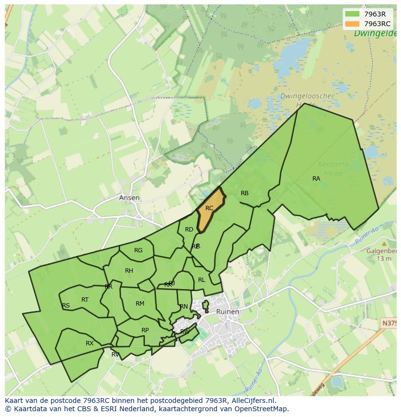 Afbeelding van het postcodegebied 7963 RC op de kaart.