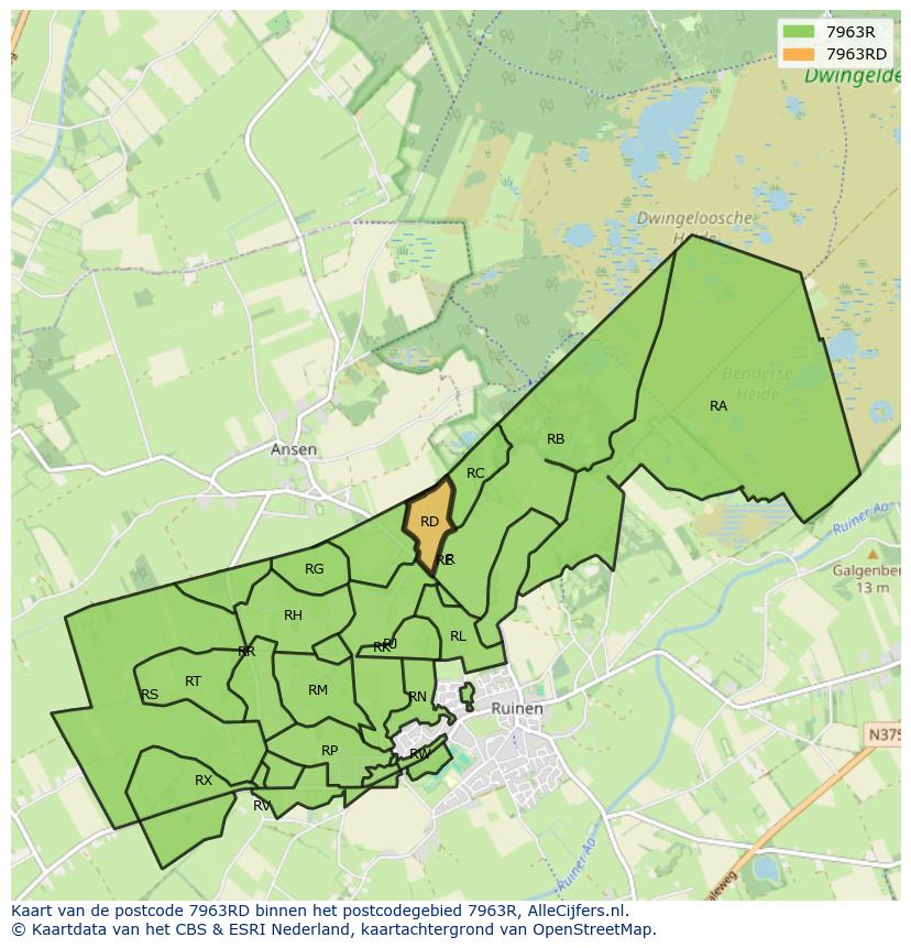 Afbeelding van het postcodegebied 7963 RD op de kaart.