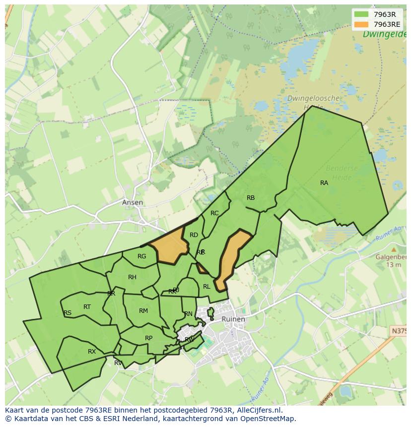 Afbeelding van het postcodegebied 7963 RE op de kaart.