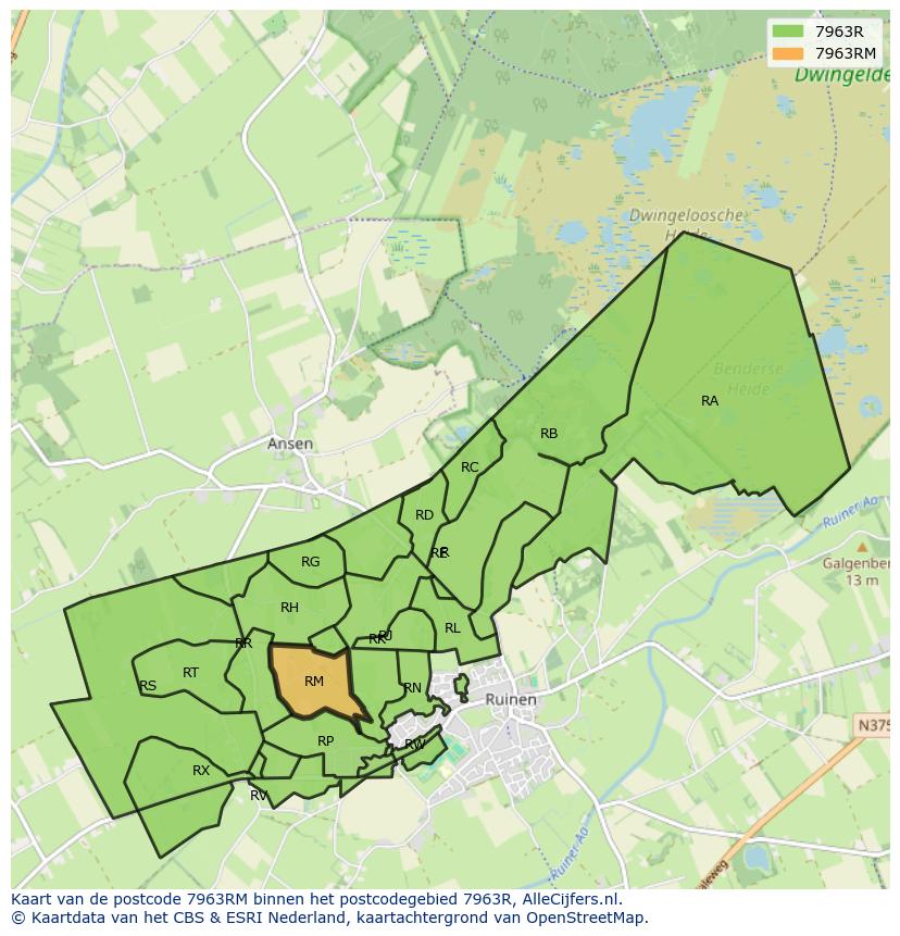 Afbeelding van het postcodegebied 7963 RM op de kaart.