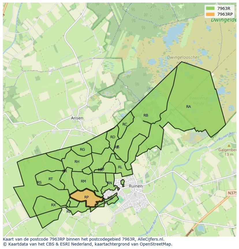 Afbeelding van het postcodegebied 7963 RP op de kaart.