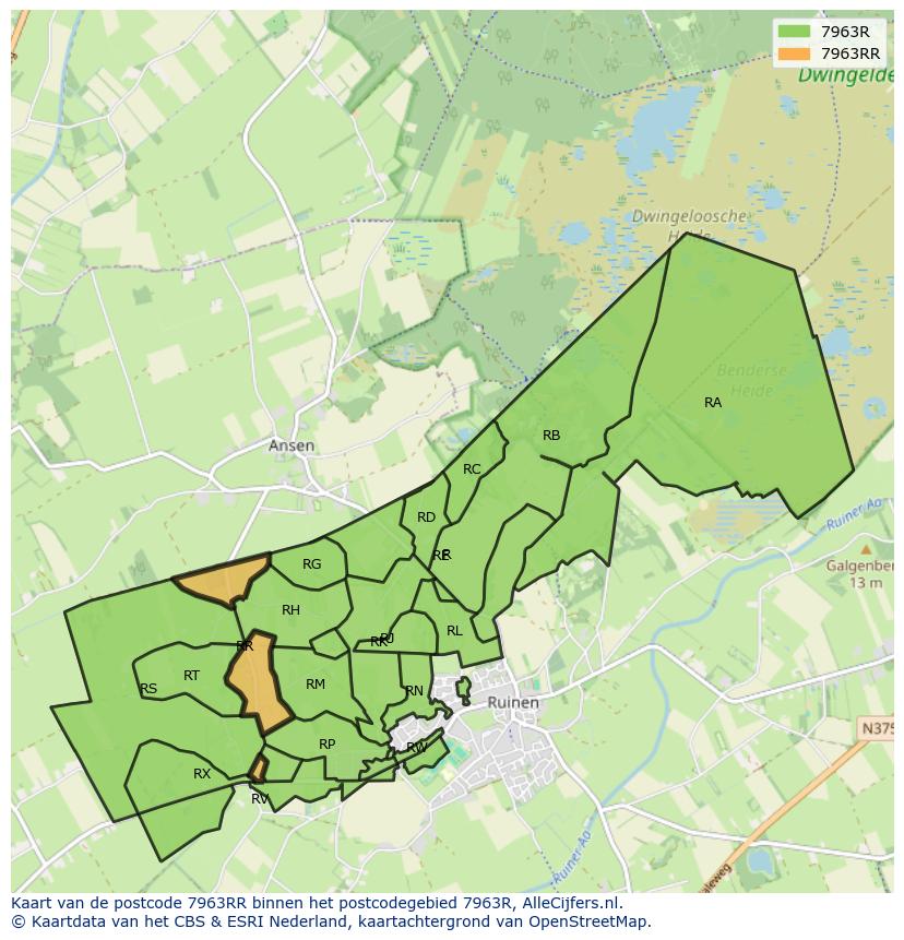 Afbeelding van het postcodegebied 7963 RR op de kaart.