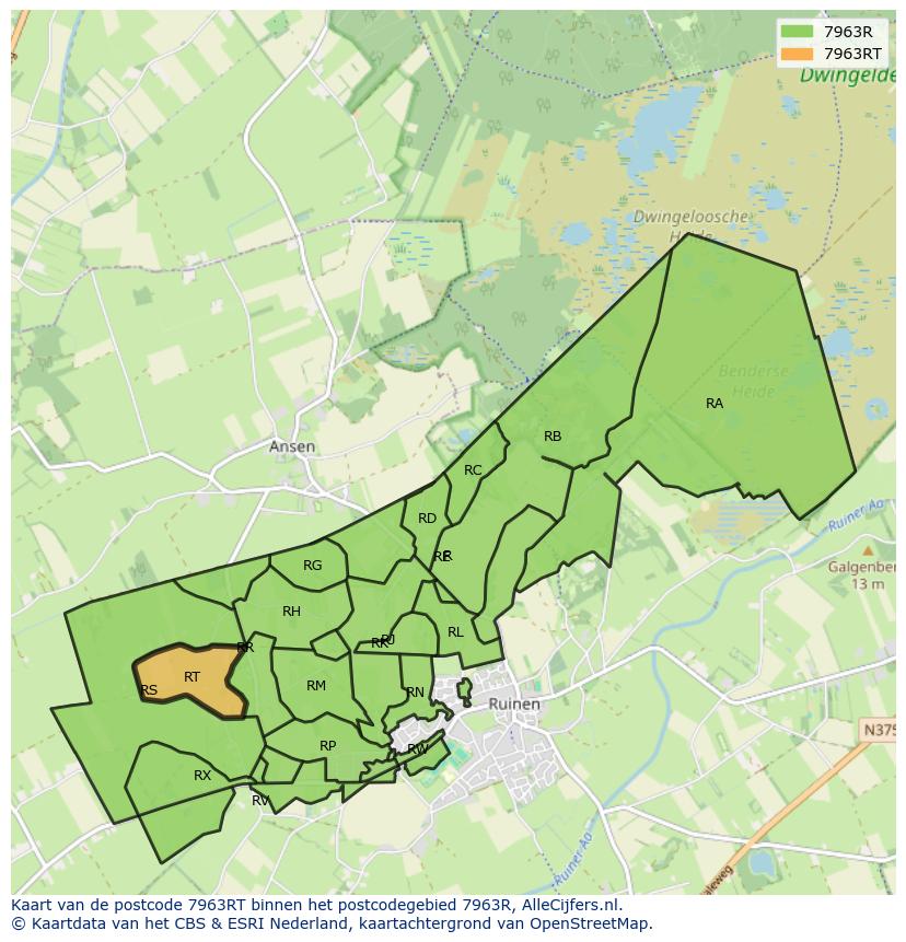 Afbeelding van het postcodegebied 7963 RT op de kaart.