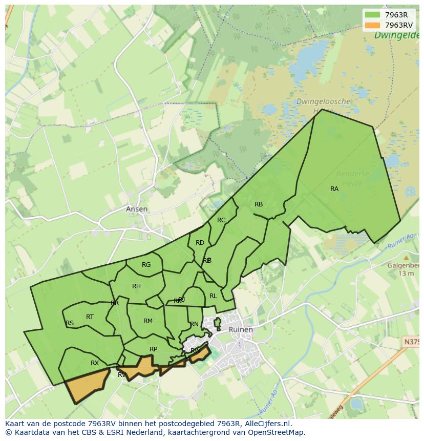Afbeelding van het postcodegebied 7963 RV op de kaart.