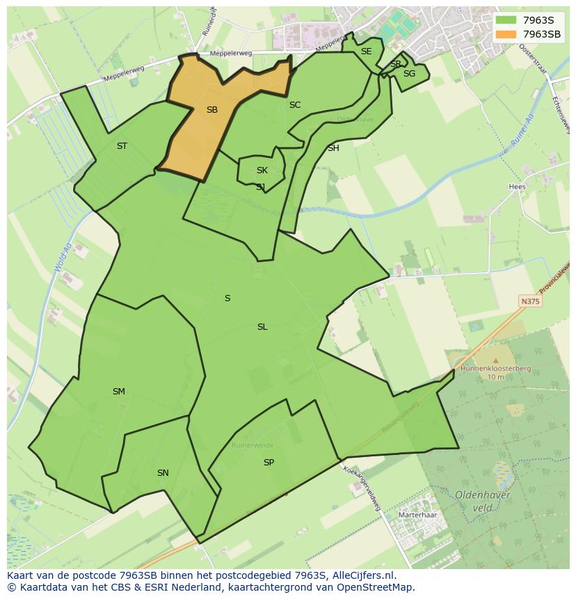 Afbeelding van het postcodegebied 7963 SB op de kaart.