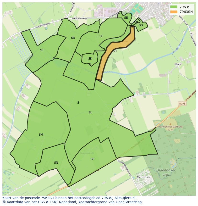 Afbeelding van het postcodegebied 7963 SH op de kaart.