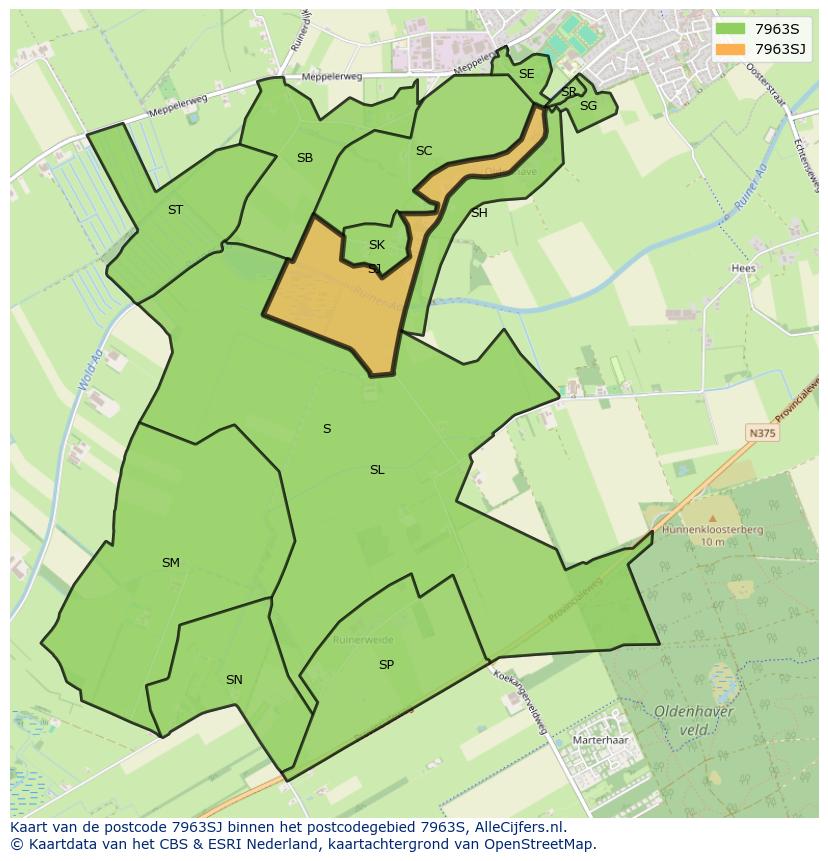 Afbeelding van het postcodegebied 7963 SJ op de kaart.