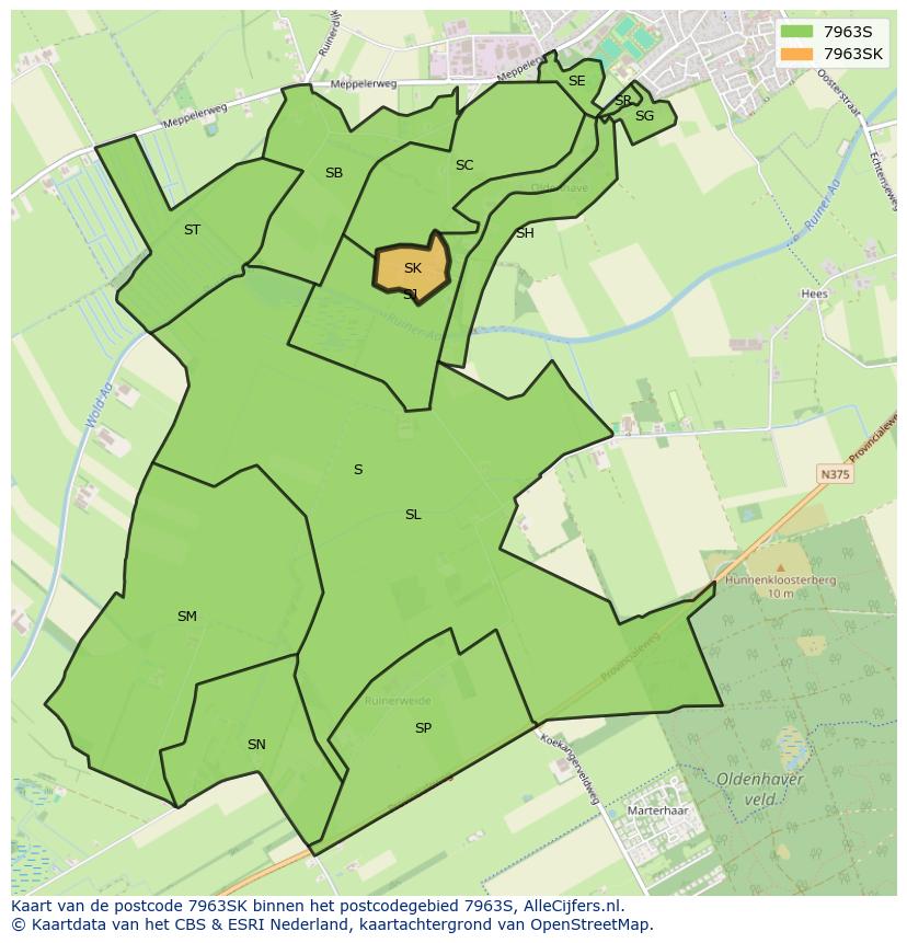 Afbeelding van het postcodegebied 7963 SK op de kaart.