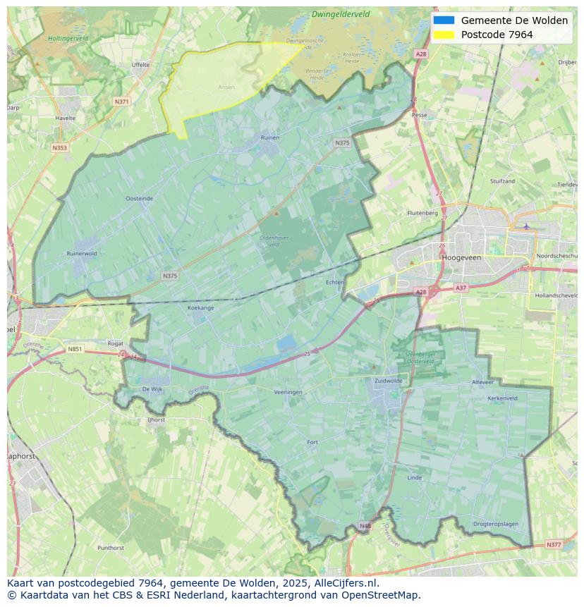 Afbeelding van het postcodegebied 7964 op de kaart.