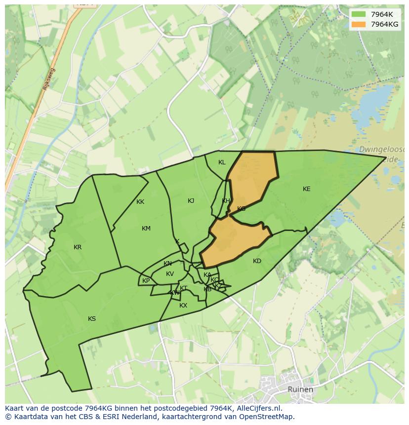 Afbeelding van het postcodegebied 7964 KG op de kaart.