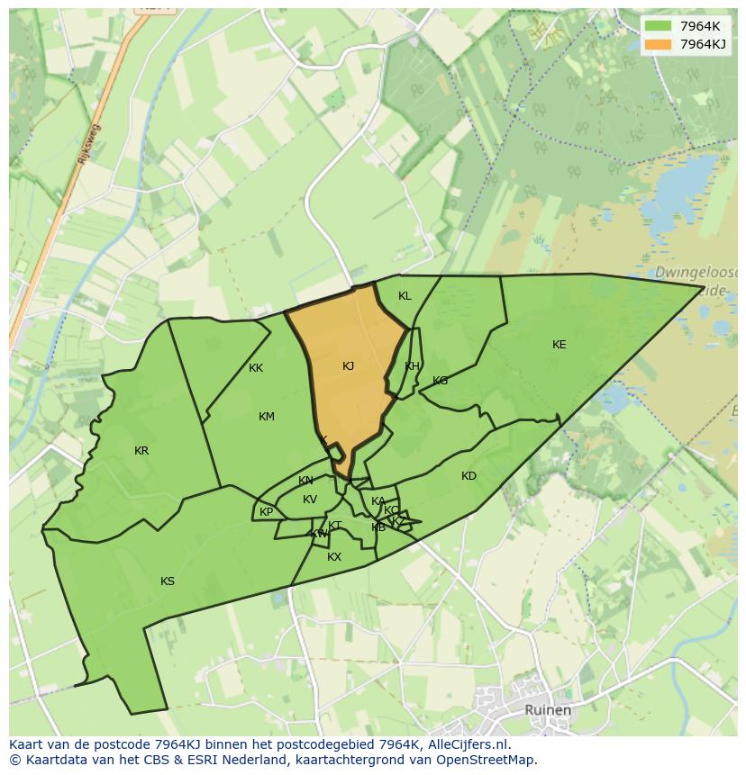 Afbeelding van het postcodegebied 7964 KJ op de kaart.