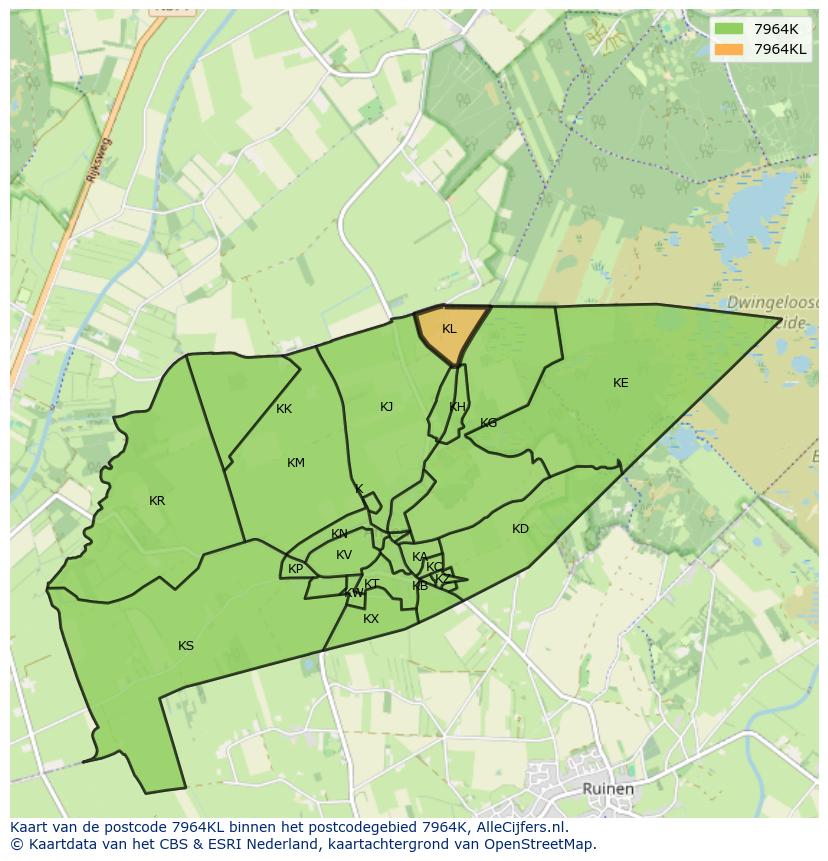 Afbeelding van het postcodegebied 7964 KL op de kaart.
