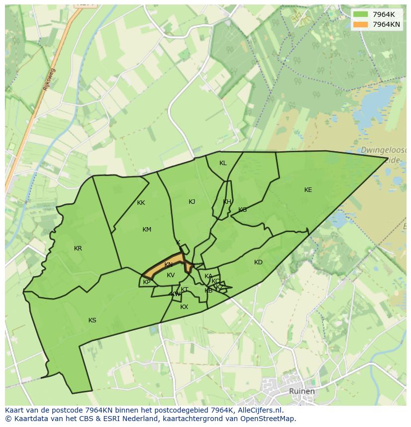 Afbeelding van het postcodegebied 7964 KN op de kaart.
