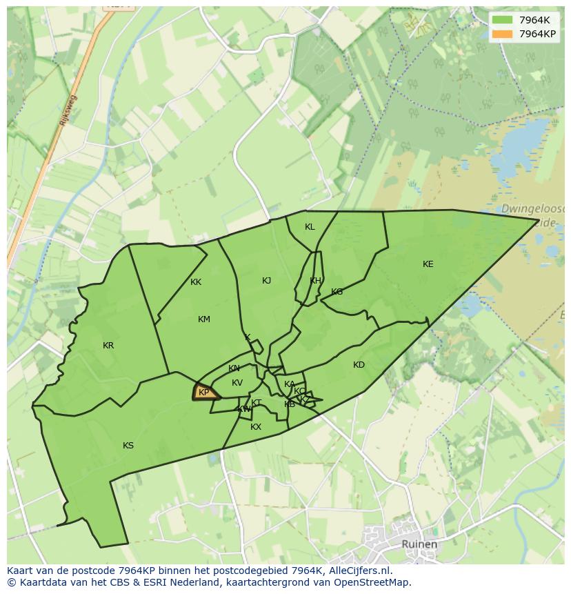 Afbeelding van het postcodegebied 7964 KP op de kaart.