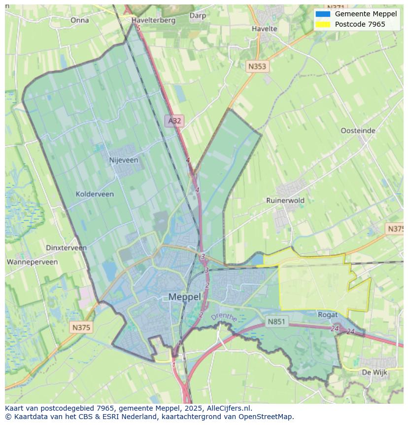 Afbeelding van het postcodegebied 7965 op de kaart.