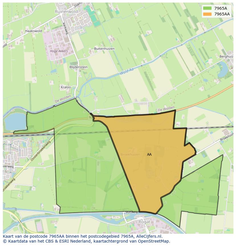 Afbeelding van het postcodegebied 7965 AA op de kaart.