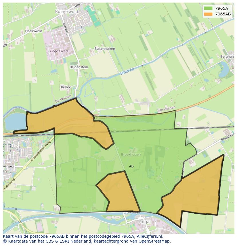 Afbeelding van het postcodegebied 7965 AB op de kaart.