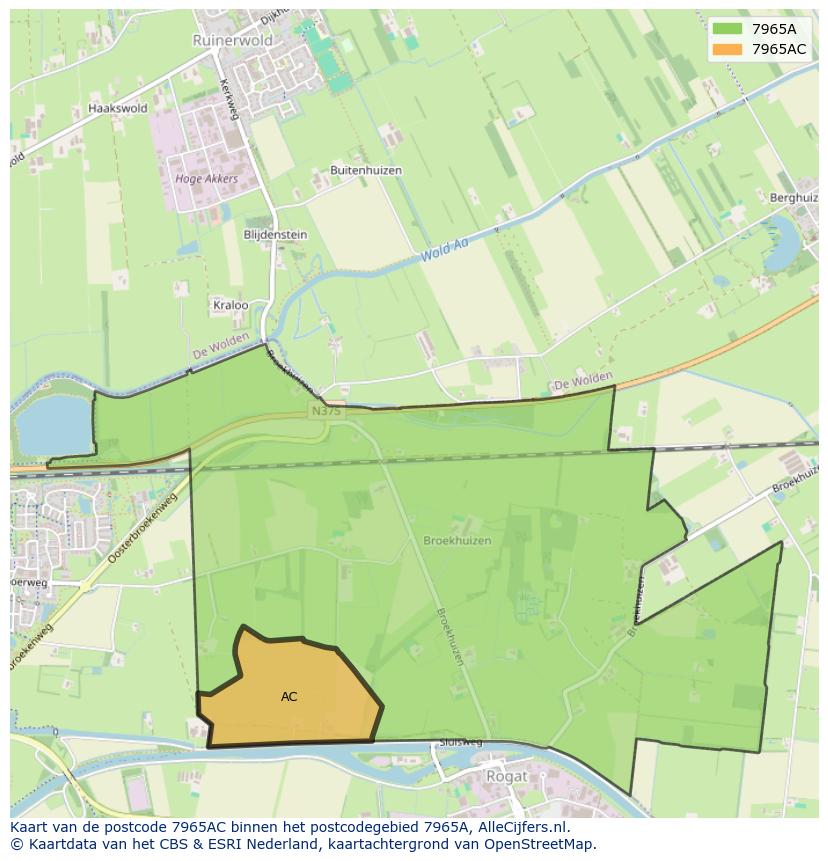 Afbeelding van het postcodegebied 7965 AC op de kaart.