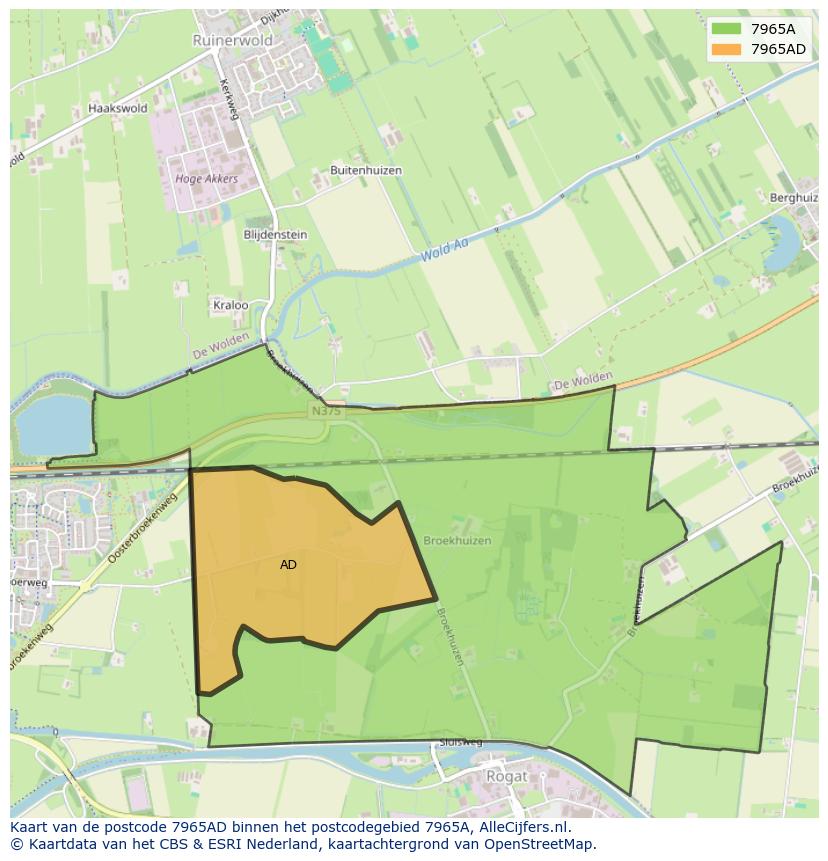 Afbeelding van het postcodegebied 7965 AD op de kaart.
