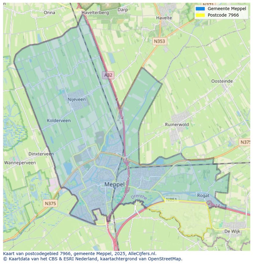 Afbeelding van het postcodegebied 7966 op de kaart.
