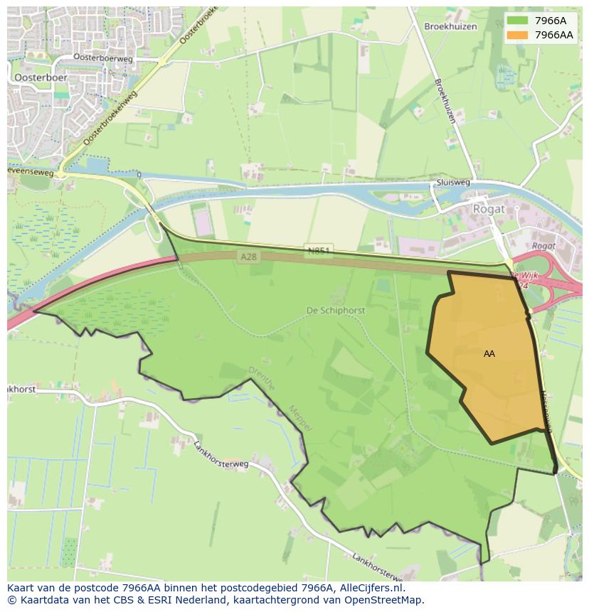 Afbeelding van het postcodegebied 7966 AA op de kaart.