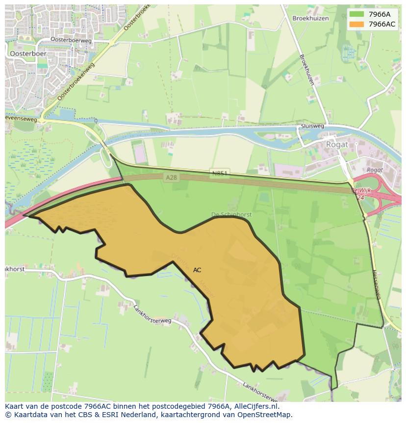 Afbeelding van het postcodegebied 7966 AC op de kaart.