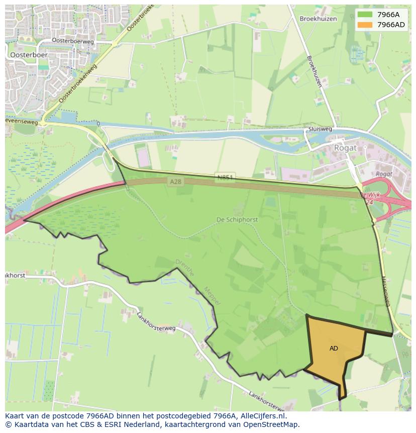 Afbeelding van het postcodegebied 7966 AD op de kaart.