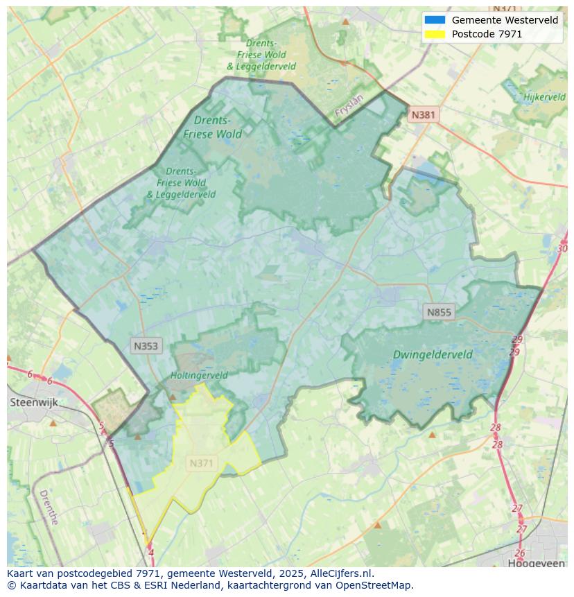 Afbeelding van het postcodegebied 7971 op de kaart.