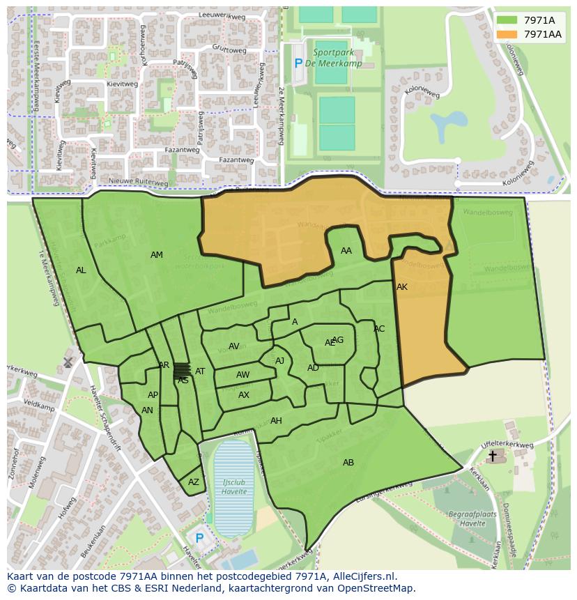 Afbeelding van het postcodegebied 7971 AA op de kaart.