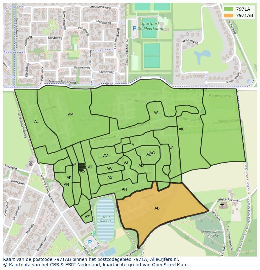 Afbeelding van het postcodegebied 7971 AB op de kaart.