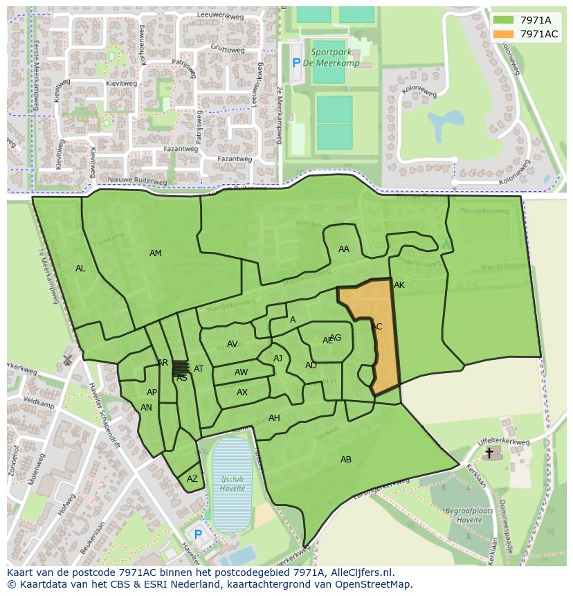 Afbeelding van het postcodegebied 7971 AC op de kaart.