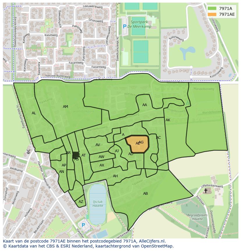 Afbeelding van het postcodegebied 7971 AE op de kaart.